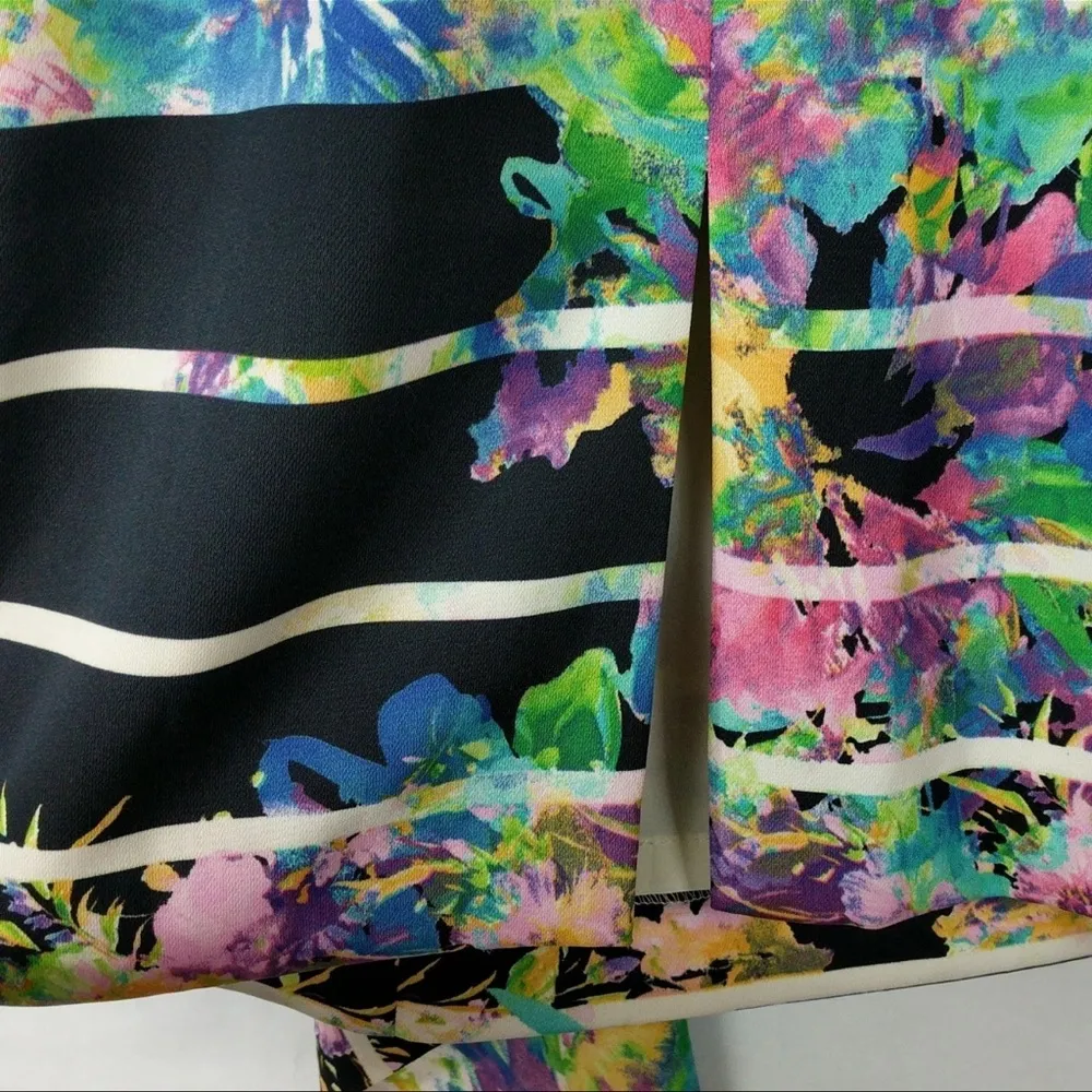 Black Halo Size 6 Small Cocktail Dress Blythe Floral Stripe Ruffle Strapless - Image 6