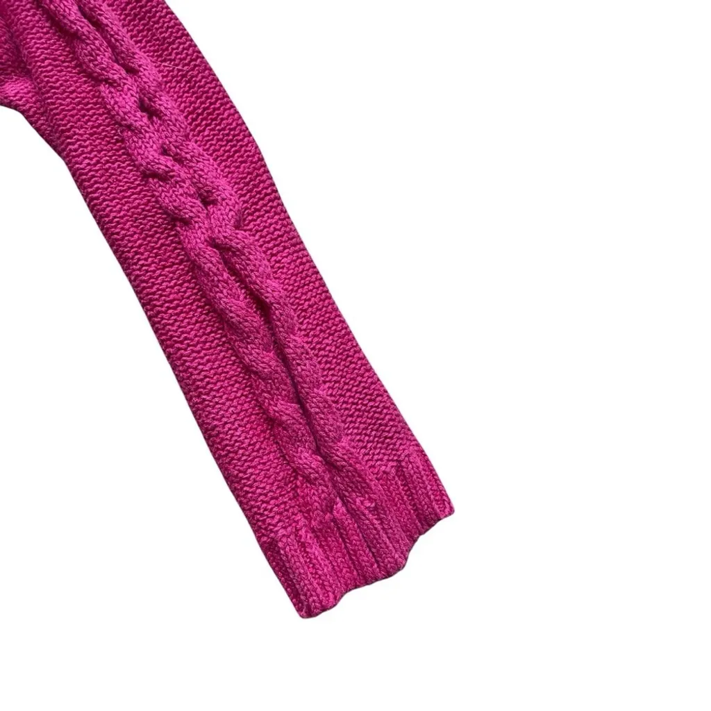 Vintage 80s Casual Corner Hot Pink Cable Knit Mock Neck Sweater Size Medium - Image 4