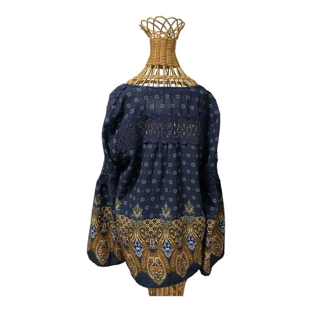 Charlotte Russe Bell Sleeve Lace Boho Top size L. Coastal Cowgirl, bohemian - Image 4