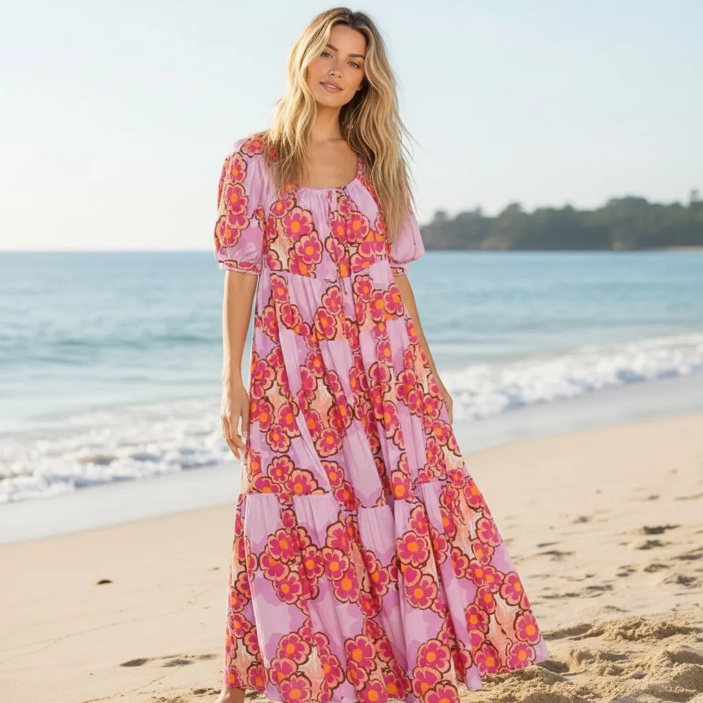 Free People Kinga Csilla Anuenue Liberty Maxi Dress Pink Floral Large Bohemian - Image 15