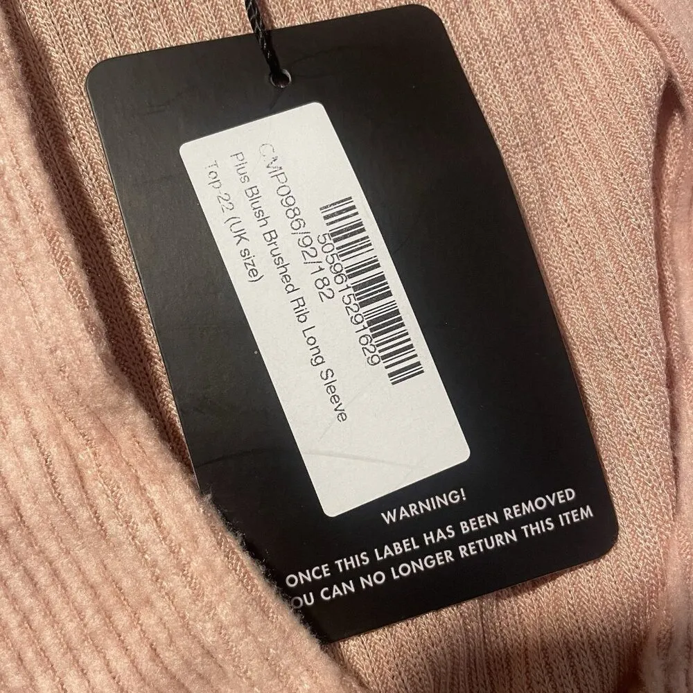 NWT Pretty Little Thing Womens 18 Terry Ribbed Blush Pink Split Neck Long Sleeve - Image 5