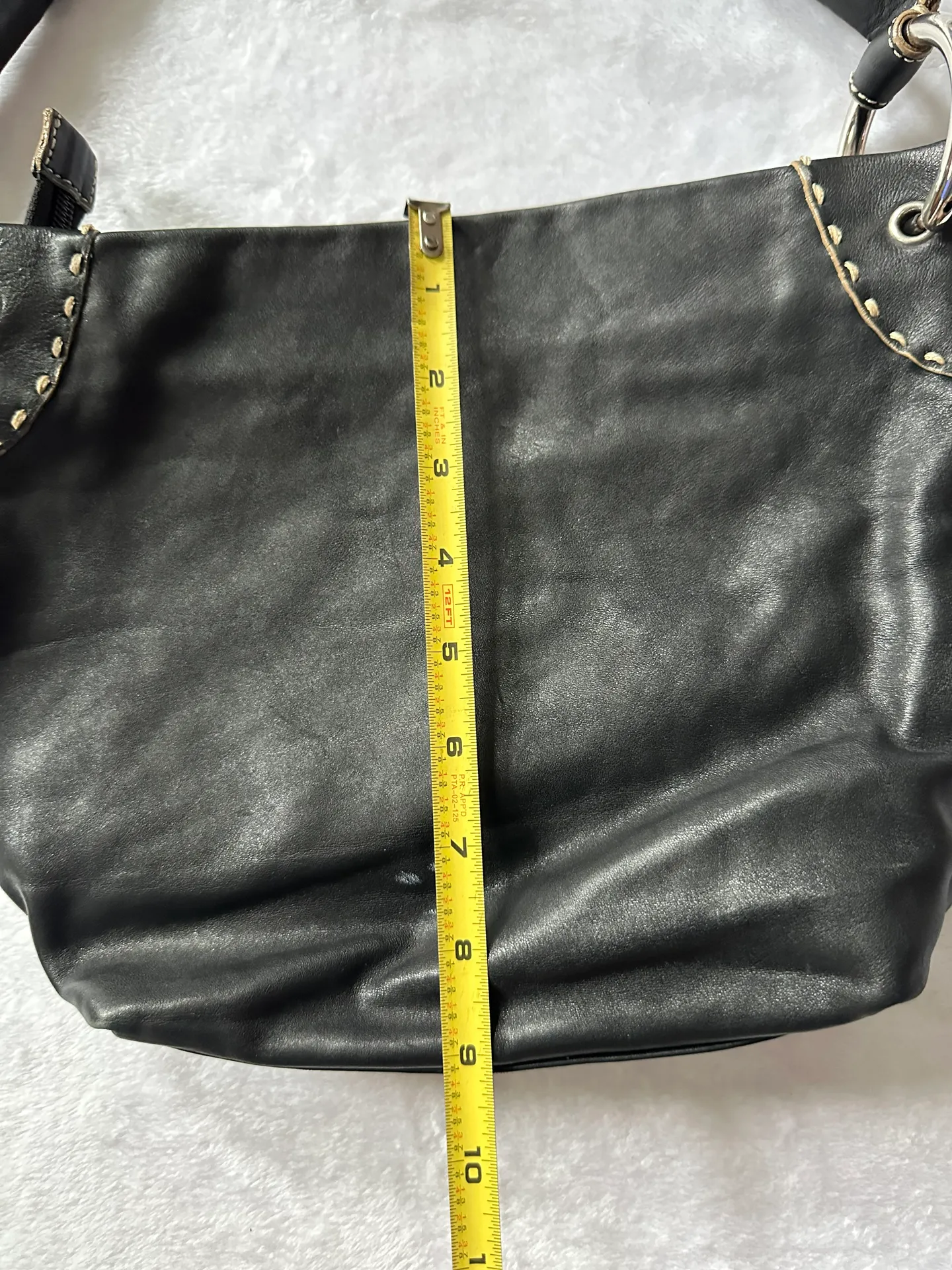 Tan Stitching Leather Handbag in Black - Image 12