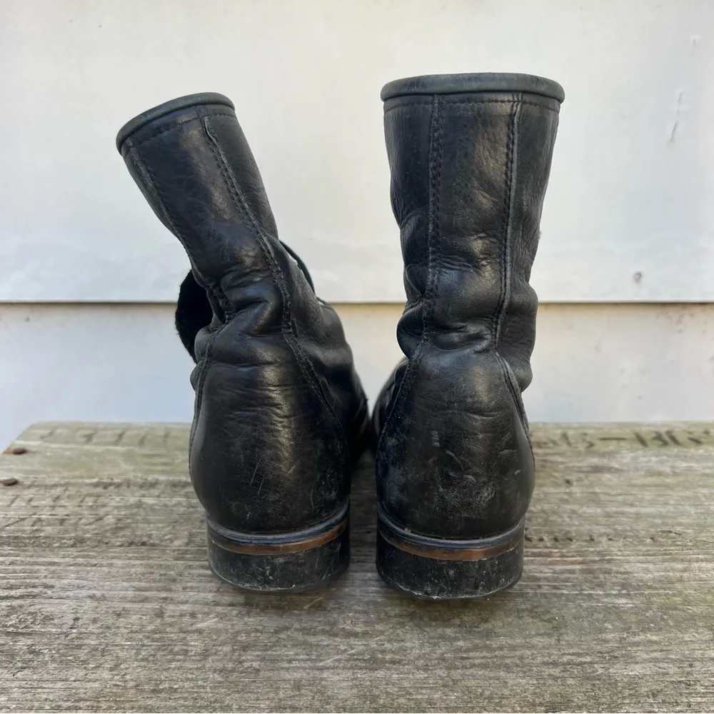 90s Laredo Black Leather Cowgirl Western Lace Up Roper Boots w/ Toe Kilte Fringe - Image 4