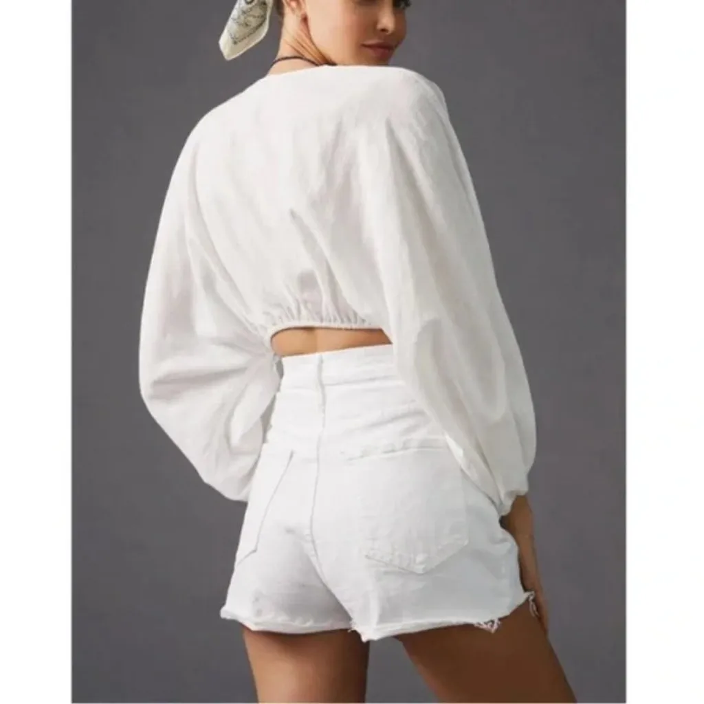 MOTHER High Waisted Tunnel Vision Cuff Fray Short in Wash Totally Innocent US 29 White - Image 13