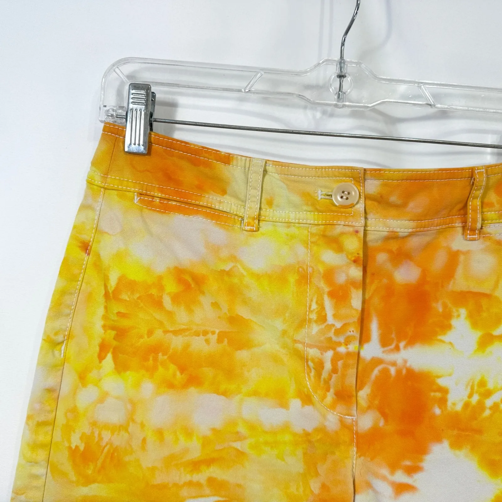 Talbots Size 2P Pants Wide Leg Crop Handmade Tie Dye Chino Yellow‎ Orange 368 - Image 7
