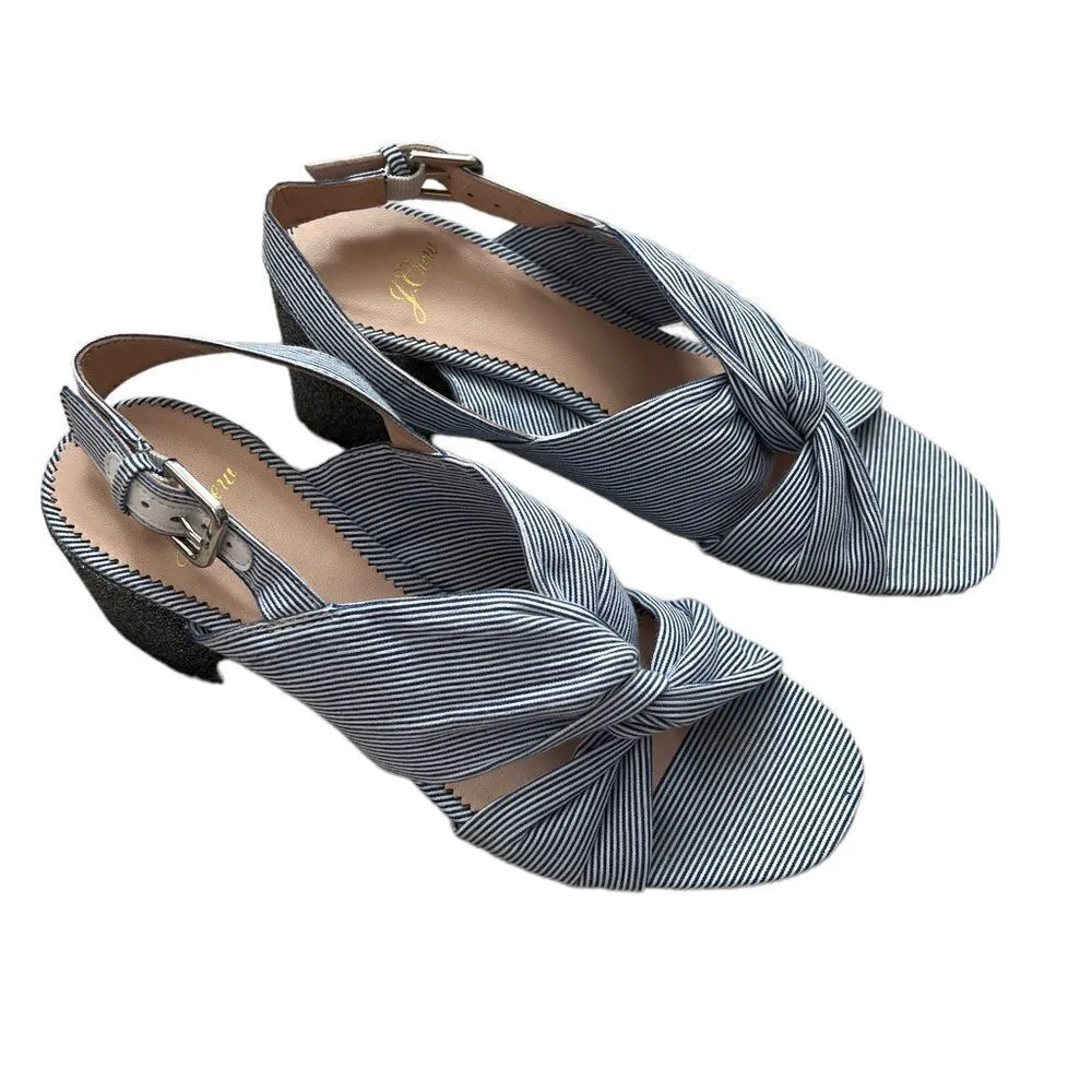 J.Crew Twisted-knot Penny sandals in stripe with glitter heel - Image 2