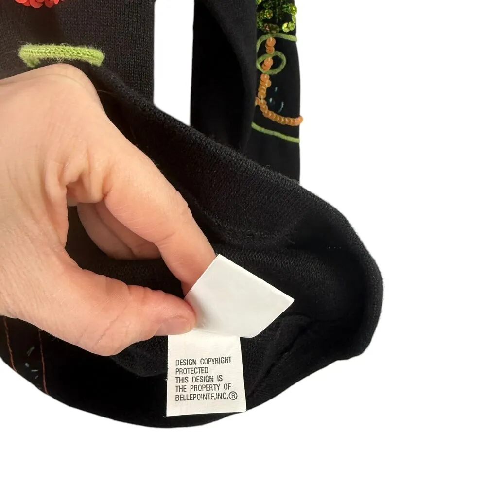 Belle Pointe Vintage Pumpkin Sequin Sweater Art to Wear 3D Knit Womens Size XL Black - Image 6