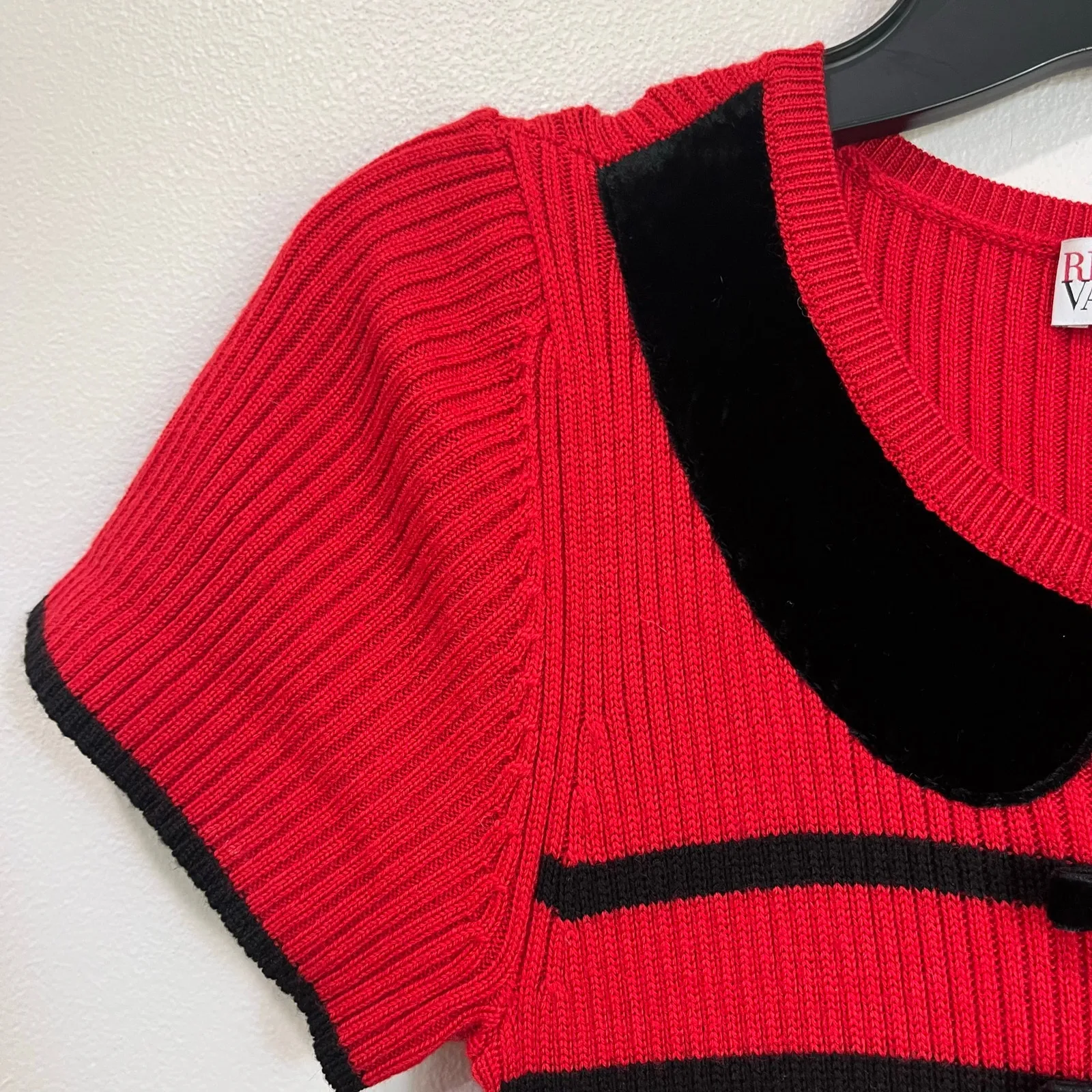 Red Valentino Striped Ribbed Wool Knit Pleated Mini Dress Bow Holiday M - Image 8