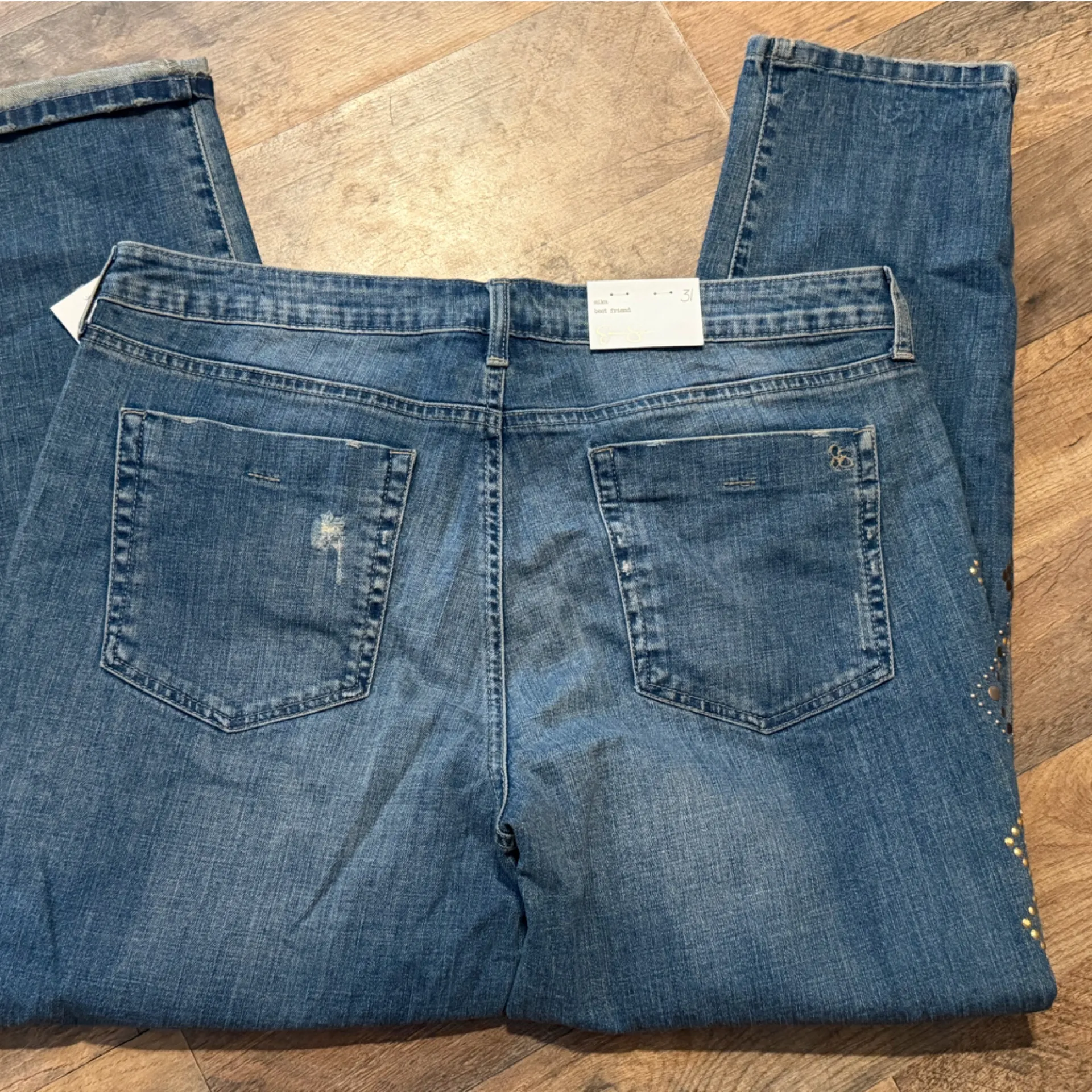 Jessica Simpson Mika Best Friend High rise Skinny Distressed Embellished Size 31 - Image 10