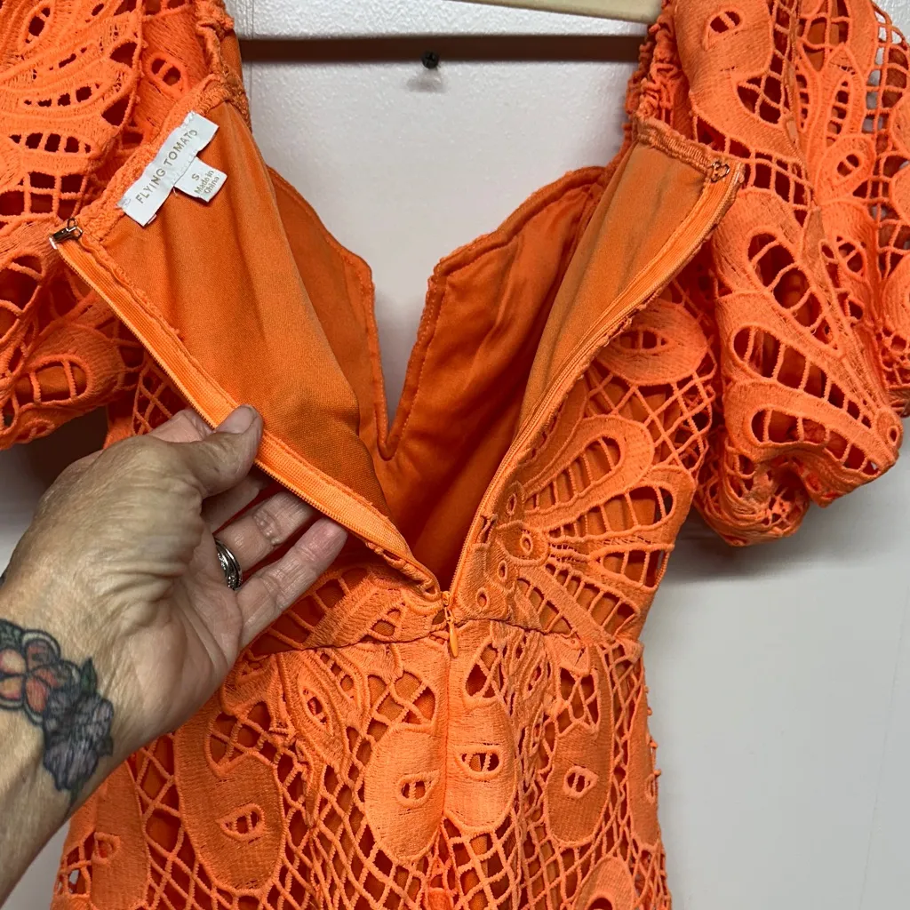 Flying Tomato Lifetime Celebration Vibrant Orange Crochet Dress - Image 8