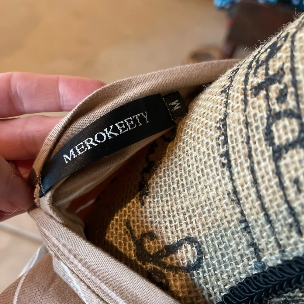 Merokeety Tan Stripped Short Sleeve Shirt White Size M - Image 4