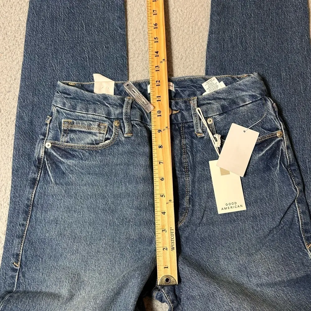 Good American Jeans Womens 6/28 Blue Good Classic Hi-Rise Raw Hem Slim Fit‎ NEW - Image 10