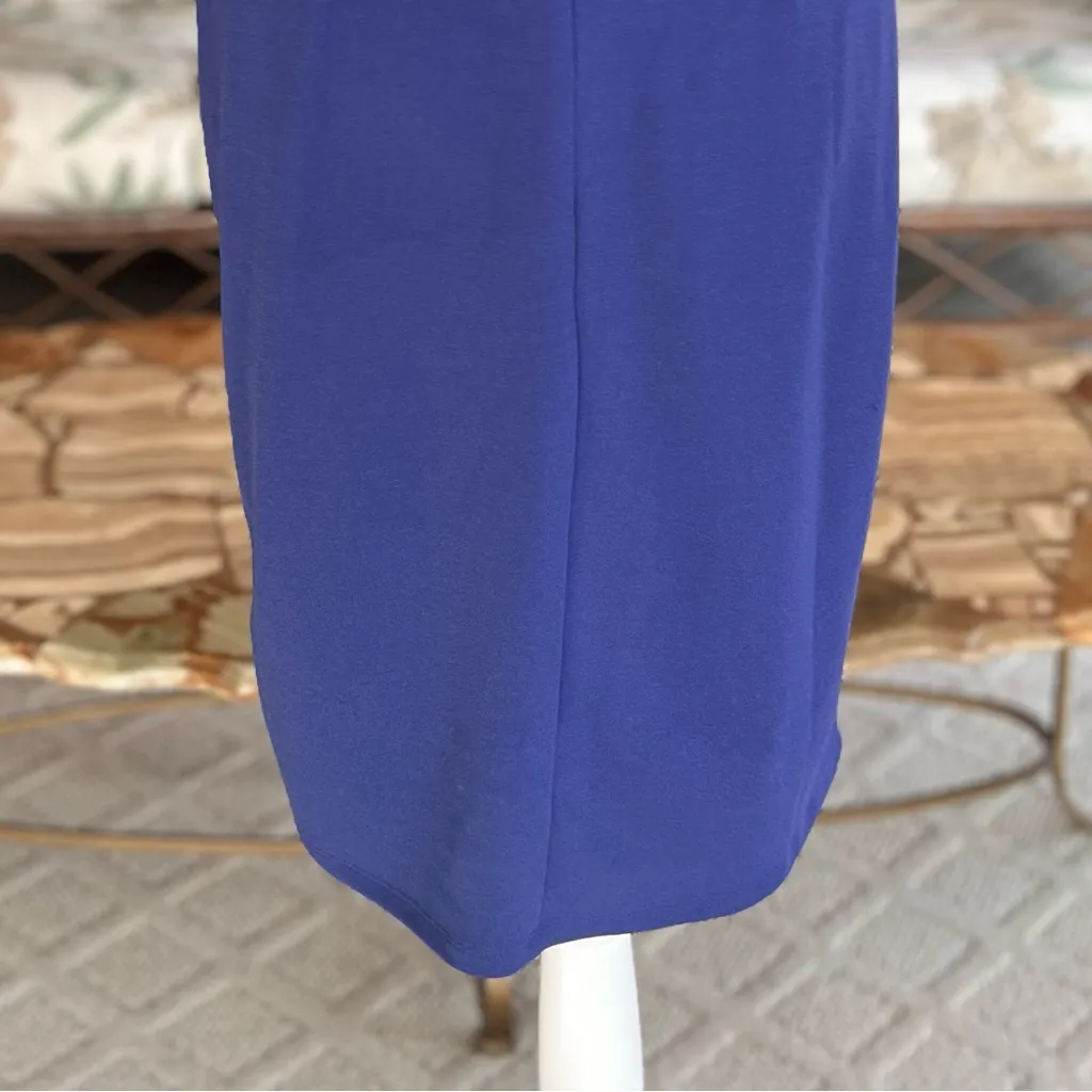 New York & Company Dress Ruched M Periwinkle Blue Purple Mini Knit V - Image 11