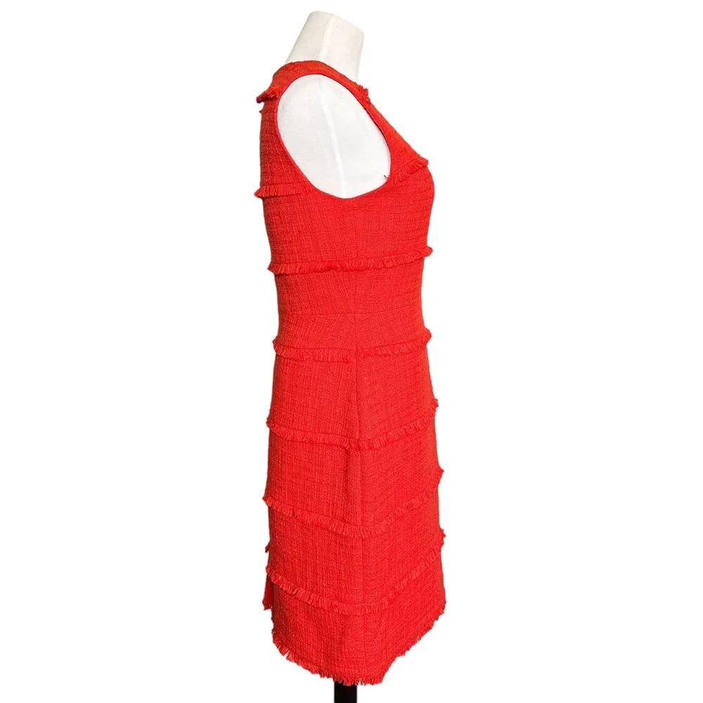 J. Crew Textured Tweed Fringe Sleeveless Sheath Above the Knee Dress Red 8 - Image 4
