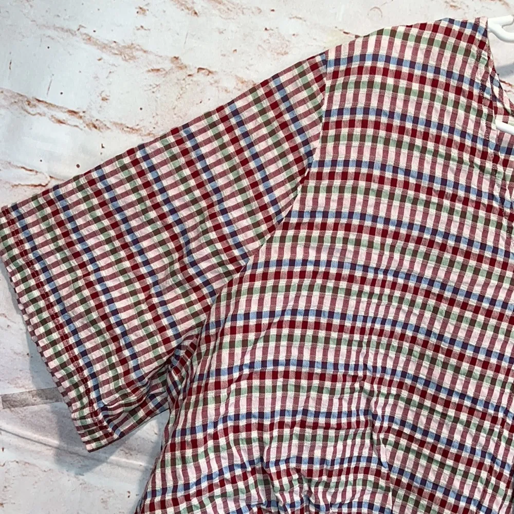 Madewell tie front top rainbow gingham check 3X v-neck short sleeve pullover - Image 4