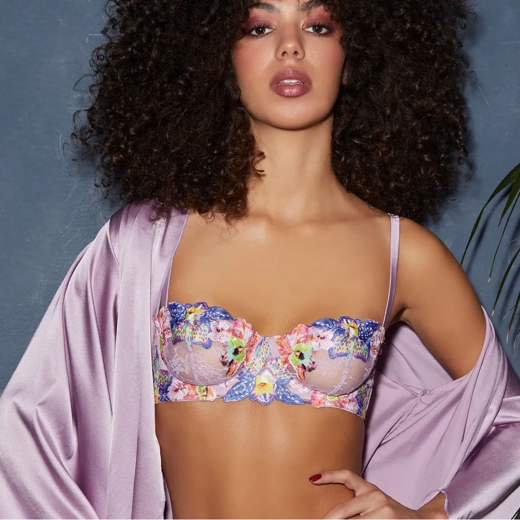 Fleur Du Mal Orchid Embroidery Balconette Bra Wisteria 38B NWT Purple Size undefined - Image 1