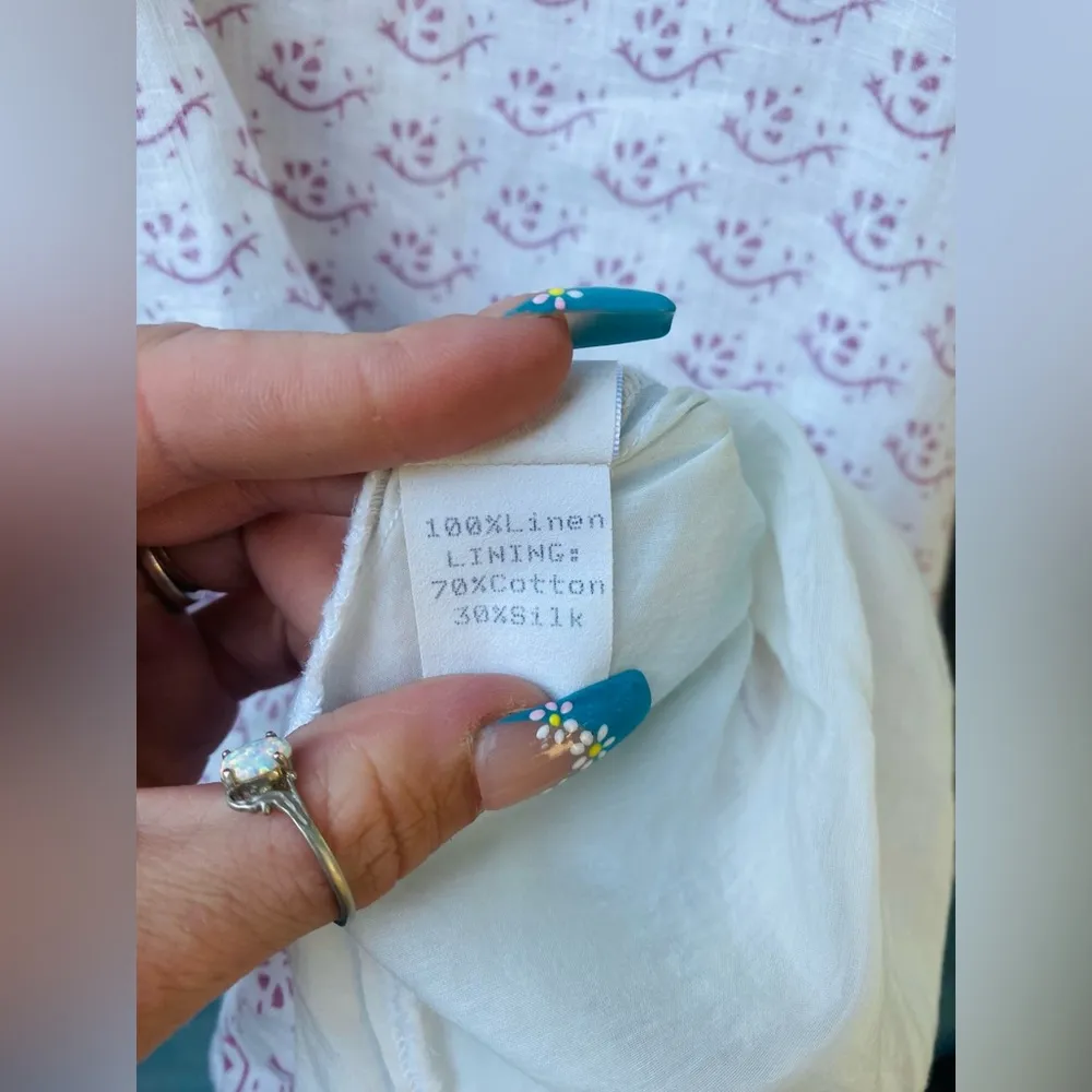 CP SHADES Lia linen/cotton/silk white pink pattern midi dress size/xs - Image 6