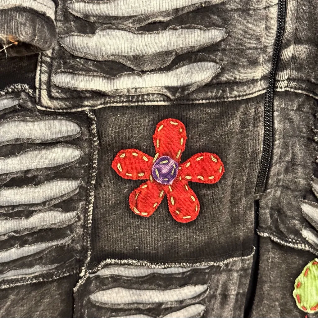 NWT Rhea Black Cotton Om Long Multicolor Patchwork Jacket Size Medium - Image 10