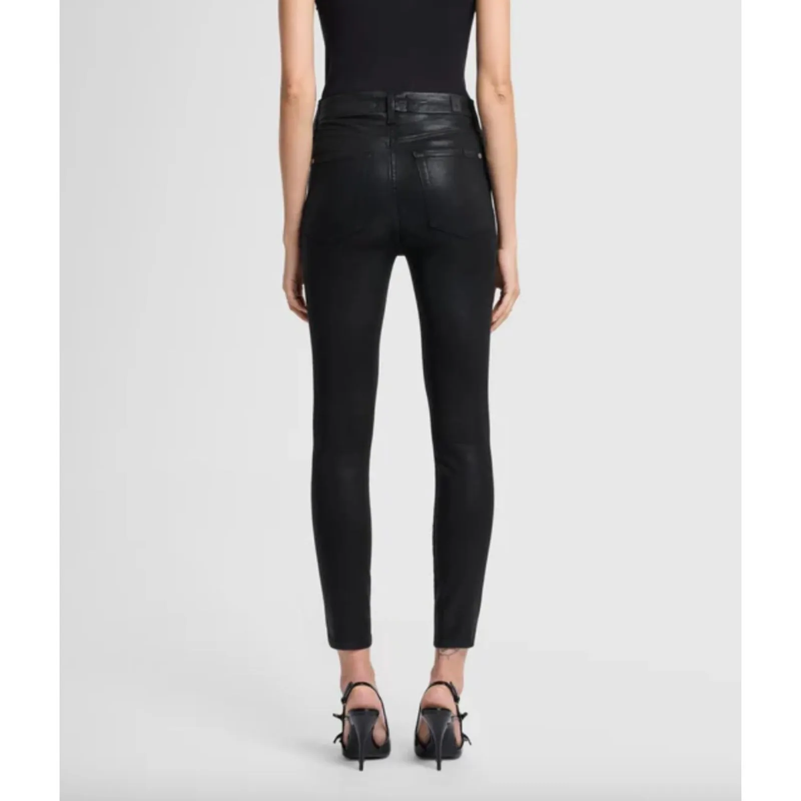7‎ FOR ALL MANKIND B(air) High Waist Ankle Skinny Pant Coated Black Sz27 - Image 2
