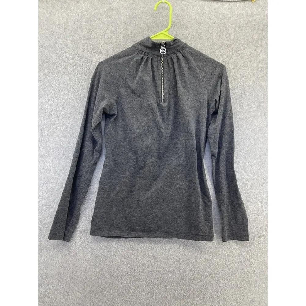 MK Michael Kors Women's Blouse Solid Gray Long Sleeve Size Small Mock Neck - Image 4