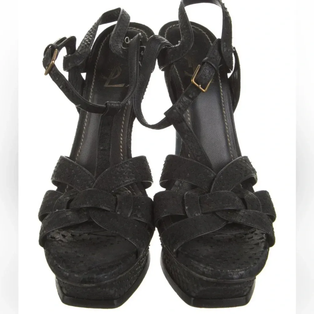 YSL Black Leather Python Tribute Platform Heels Size 9.5 - Image 5