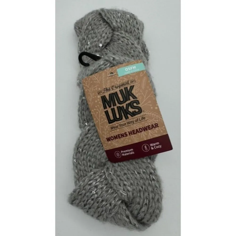 Muk Luks Sequin Twist Headband Chunky Knit Headwear Gray Heather Womens OSFM NWT - Image 2