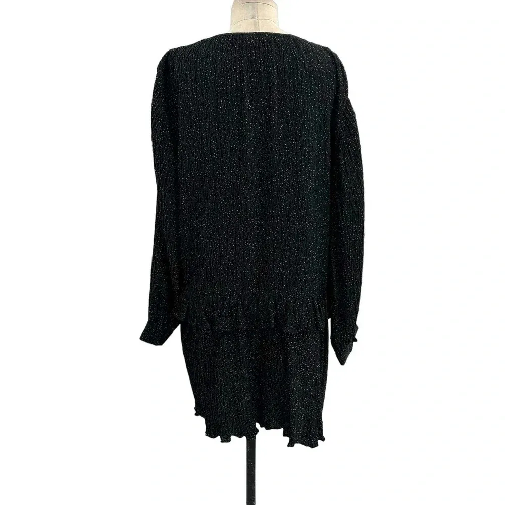 Zara Micro Dot Pleated Tiered Mini Dress‎ Black Size Medium - Image 7