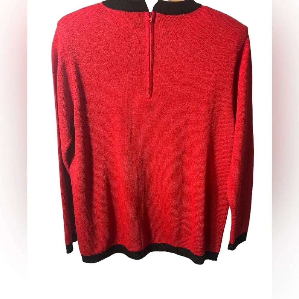 VTG Laura By Alyzia Red/Black knit sweater with gold buttons, shoulder pads. EUC Size L - Image 2