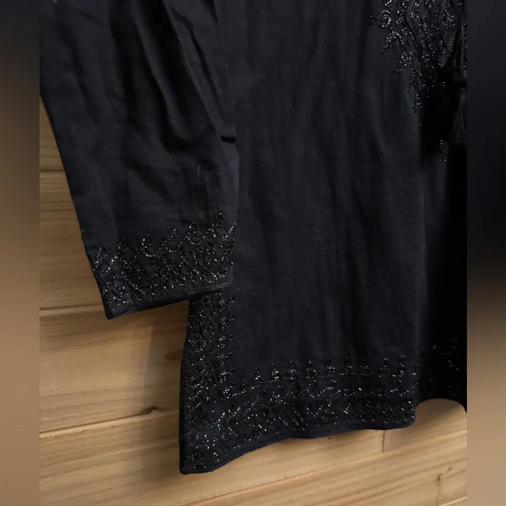 Calypso St Barth Size Small 3/4 Sleeve Tie Front Metallic Blouse - Image 3