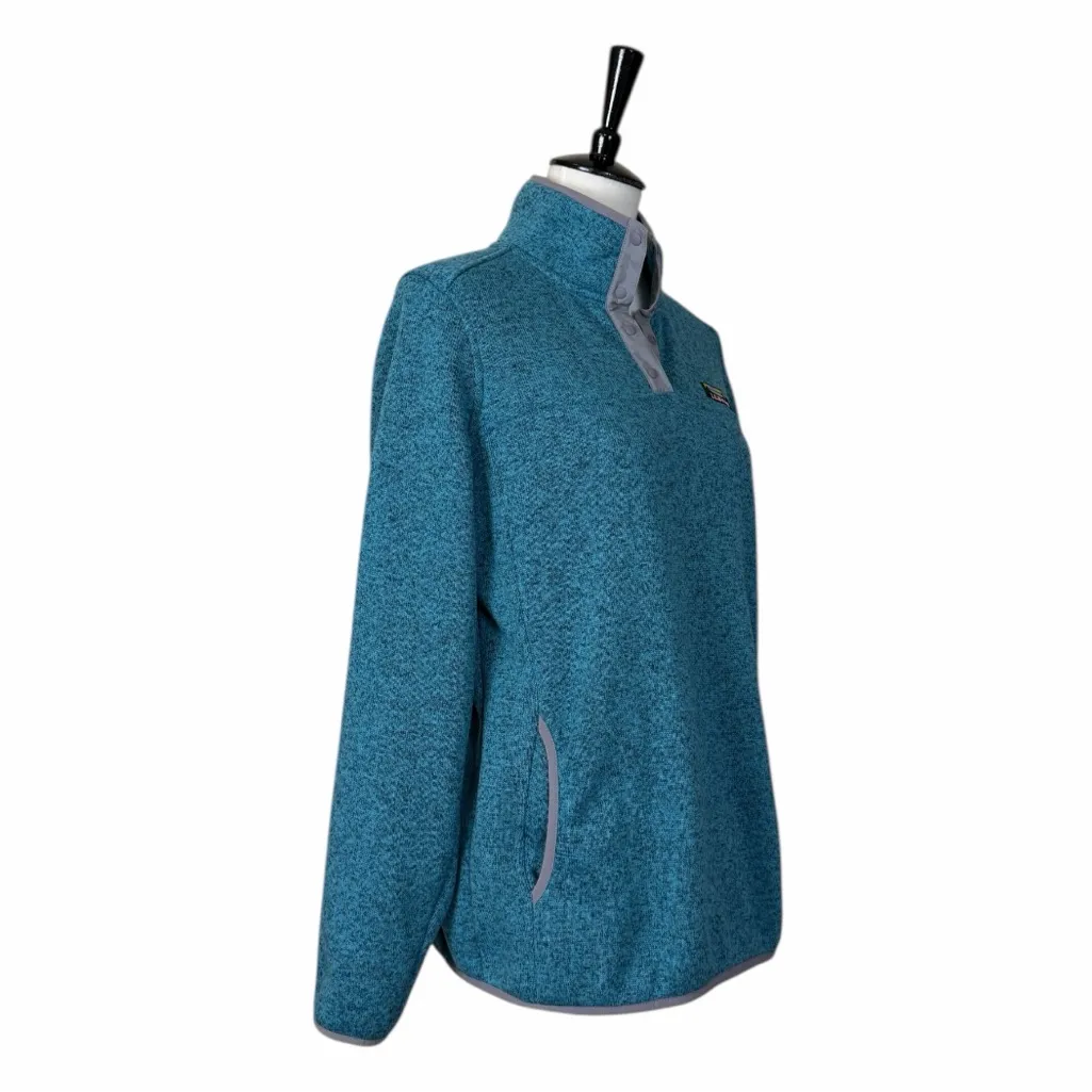 L.L.Bean Fleece Knit Pullover Quarter Snap Sweater Size Medium Teal Gray Heather Blue - Image 2