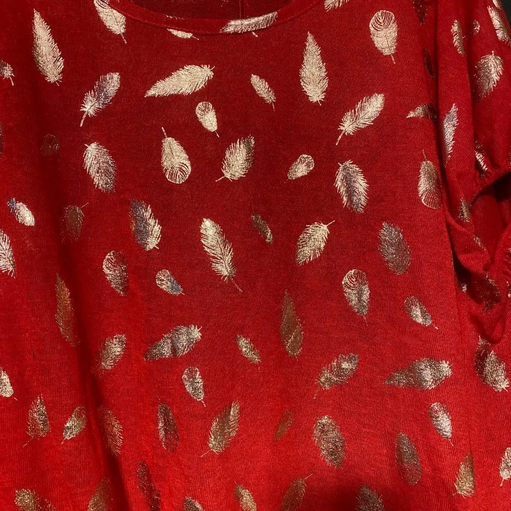 Rouge collection red/gold leaves blouse Red Size 4X - Image 2