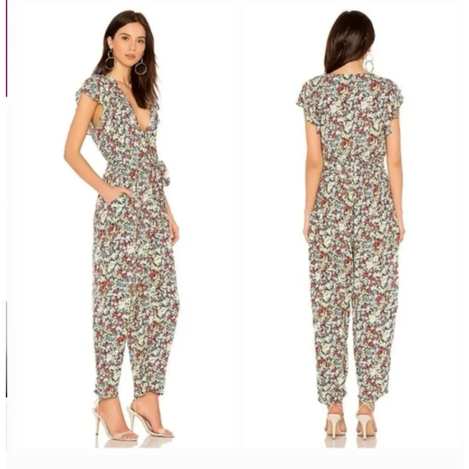 Free People Ruffle Your Feathers Floral Wide Leg Jumpsuit Women’s Large - Image 4