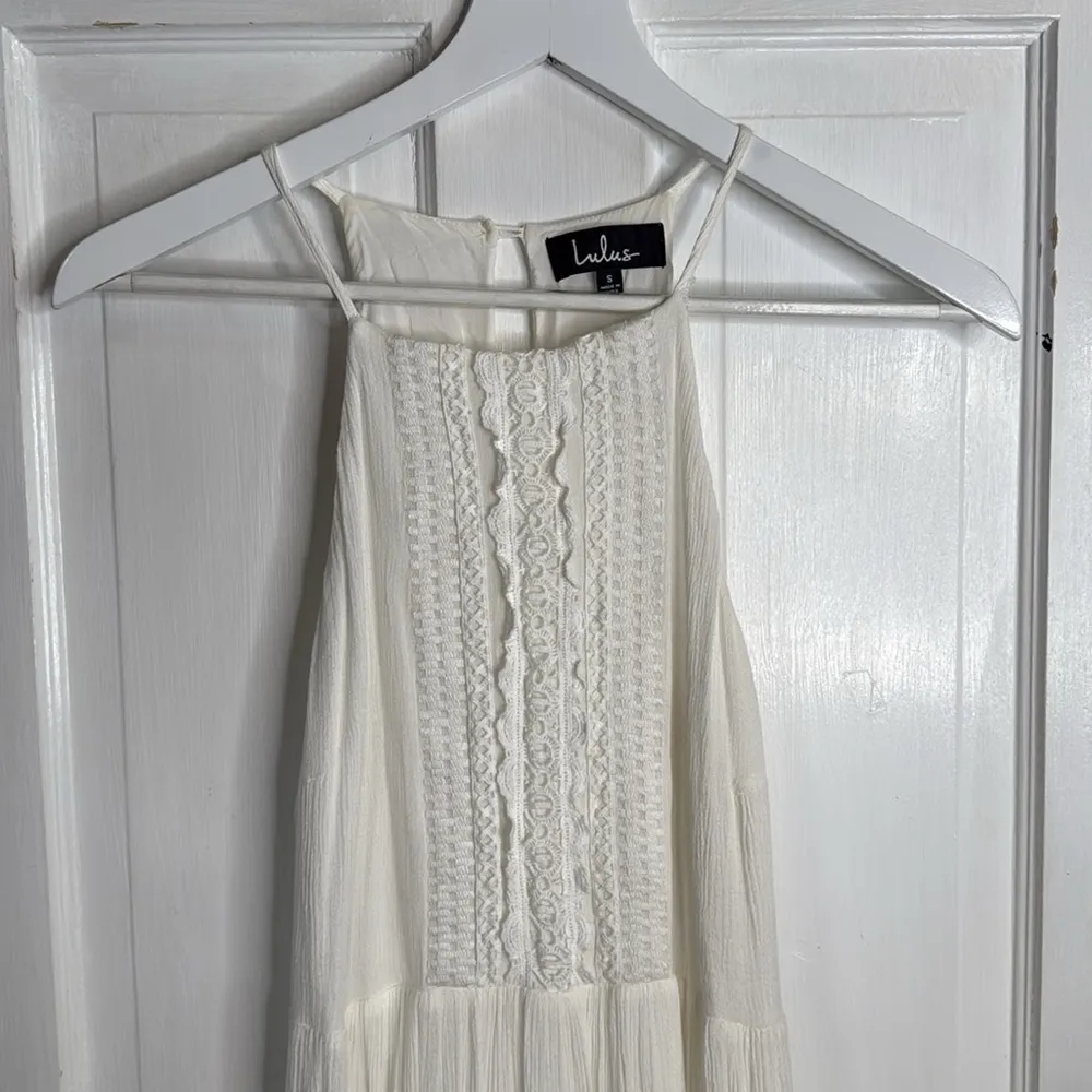 Lulus For Life White Ivory Embroidered Maxi Tiered Flowy Dress W1556 Sz S - Image 7