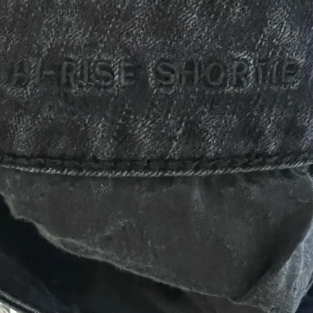 American Eagle Black Floral Embroidered High Waisted Denim Shorts - Image 4