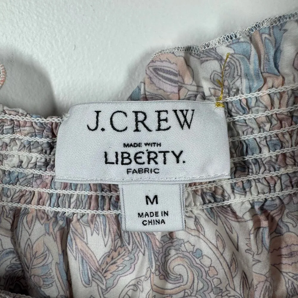 J.Crew Smocked Cotton Top in Liberty® Faraway Plum Floral Women M Spring Cropped Blue Size M - Image 4