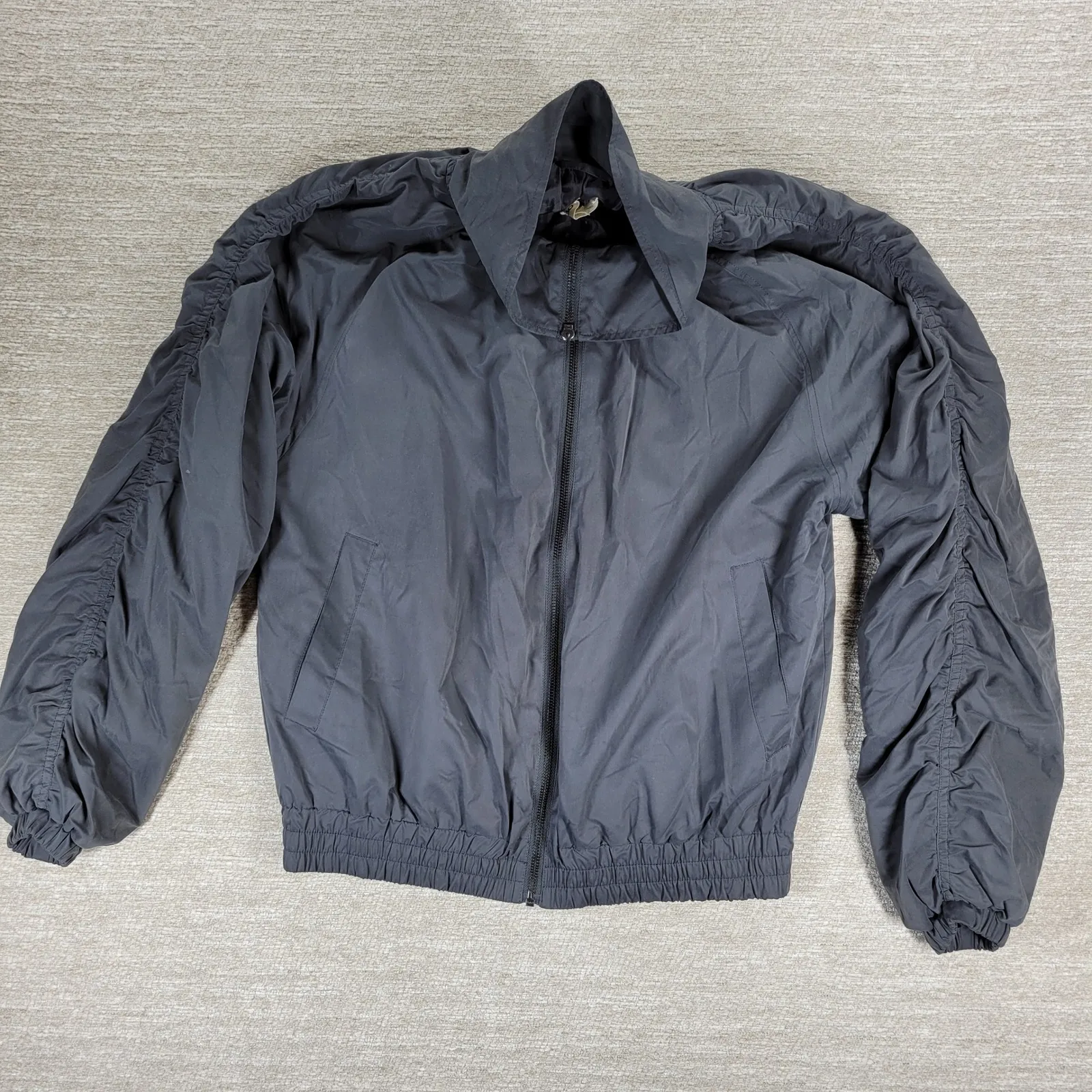 Open Edit Grey Ruched Sleeve Bomber Jacket Full Zip Collared Casual Womens XS - Image 2