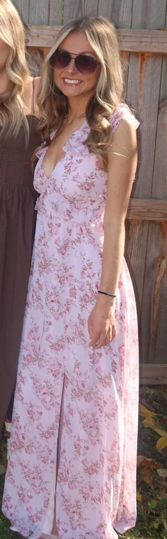 Pink Floral Maxi Dress Francesca's Size S  - Image 2