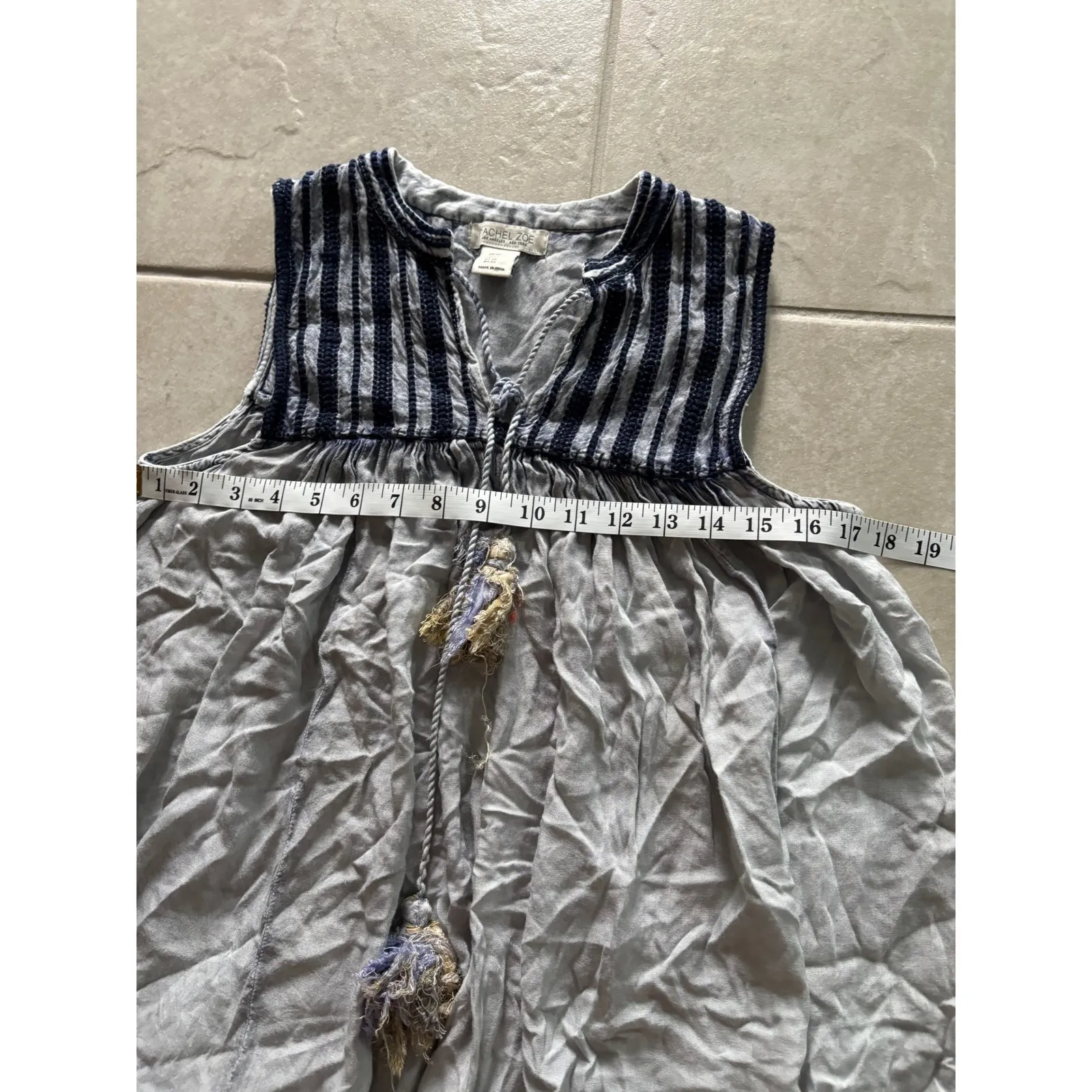 Rachel‎ Zoe Top Womens XS Blue Tunic Embroidered Boho Prairie Festival Peasant - Image 9