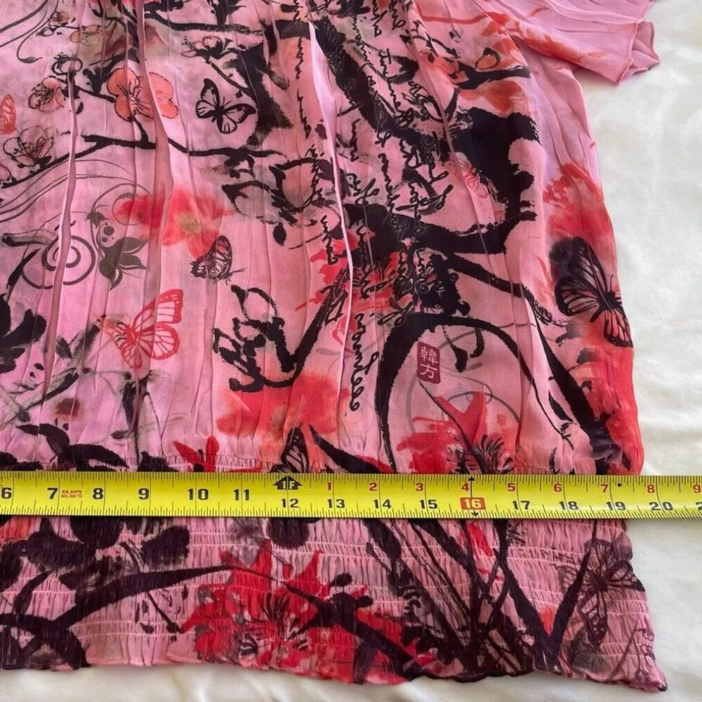 Serenade Women's Blouse Sz 18/20W Plated Button Up Chiffon Shirt Ruffle Sleeve Pink - Image 8