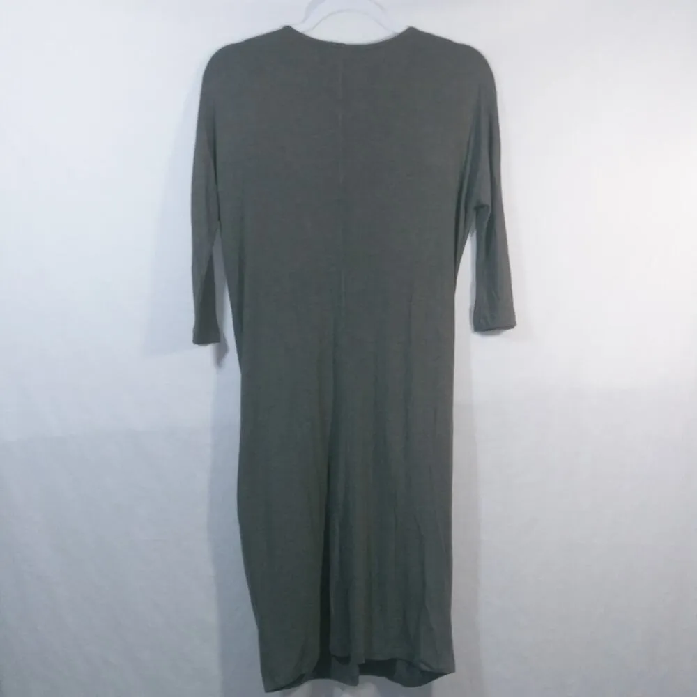Joan Vass  Gray Drape Pockets Lagenlook Stretch Dress 3/4 Sleeve Size Small - Image 6