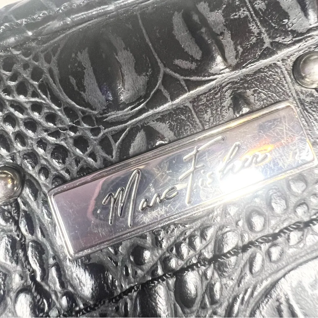 Marc Fisher Black Faux Leather Crocodile Embossed Day by Day Tote Bag - Image 4