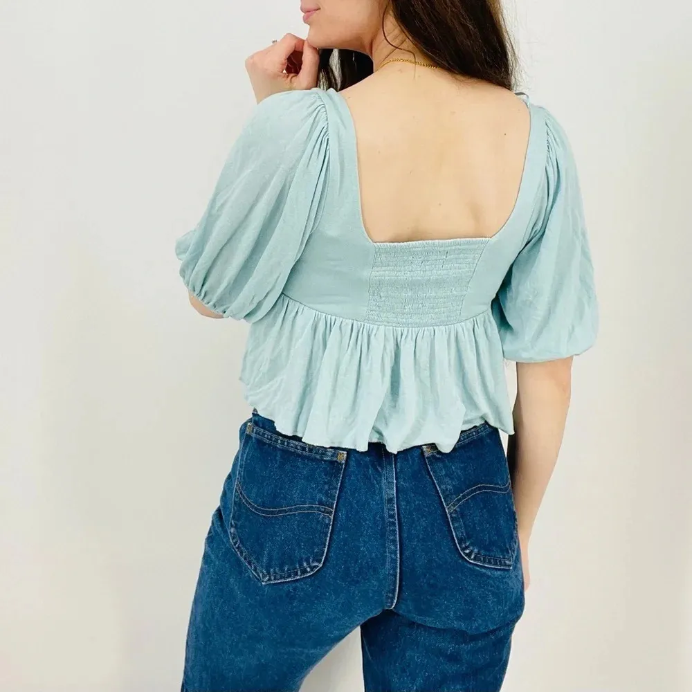 urban outfitters baby blue ditsy peplum milkmaid top size M - Image 6
