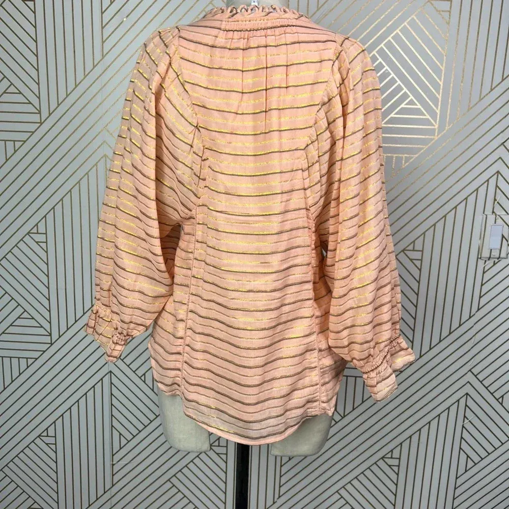 Apiece Apart Cala Bib Top Blouse Metallic Striped Peach Pink Gold Size‎ US 0 - Image 8