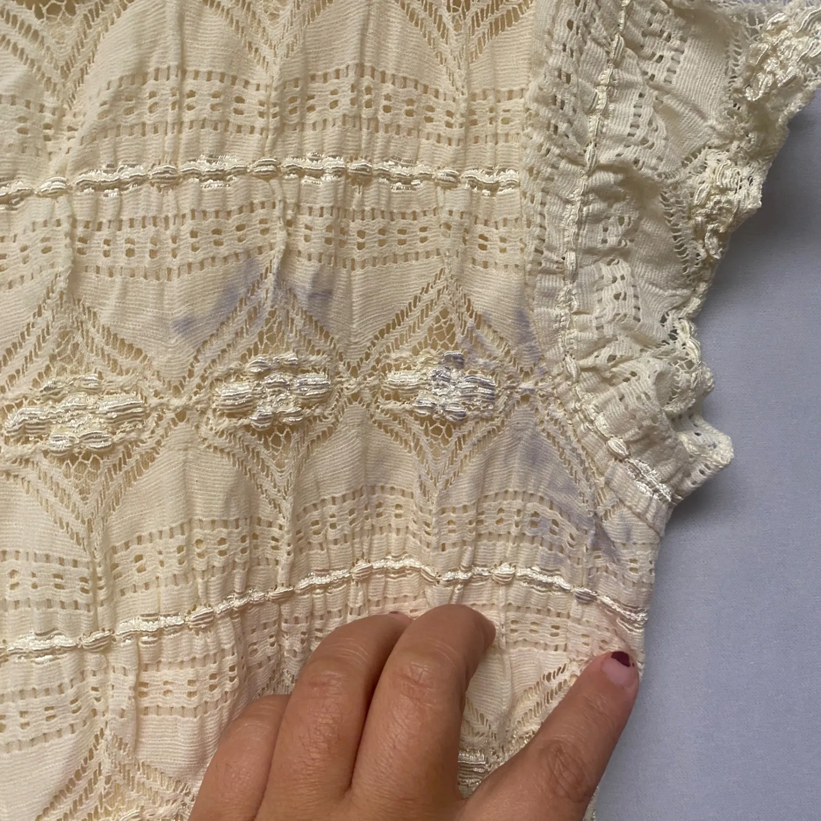 Vintage Y2K Babydoll Sheer Lace Wrap V Neck Short Sleeve Tie Waist Blouse FLAWED Yellow Size undefined - Image 6