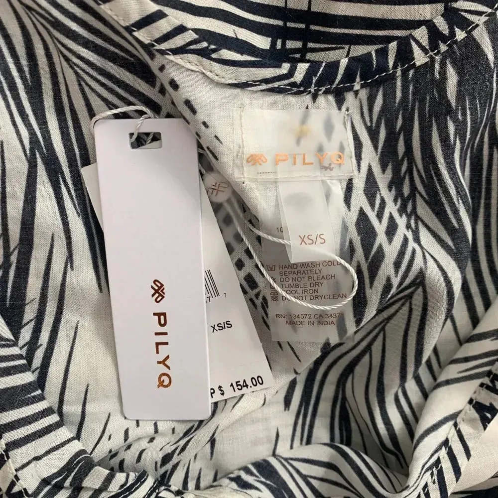 PilyQ Nassau Gulsina Long Dress in White and Black Palm‎ Tropical Size XS/S - Image 11