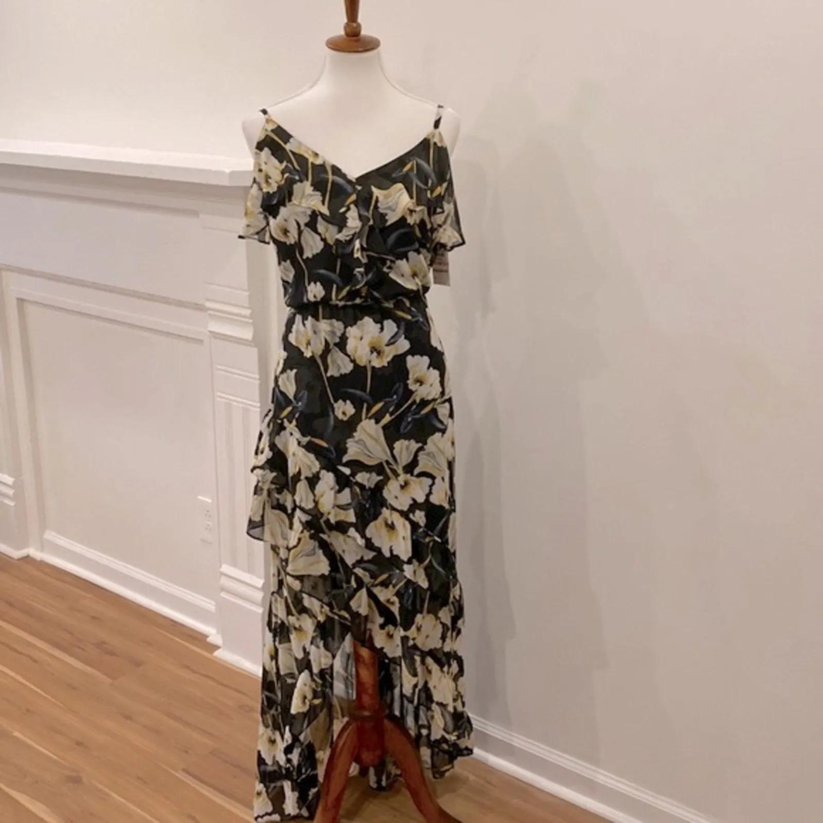 INC Cocktail Dress 10 Semi Formal Y2K Medium Maxi Boho Adjustable Fairy Cottage Black - Image 2