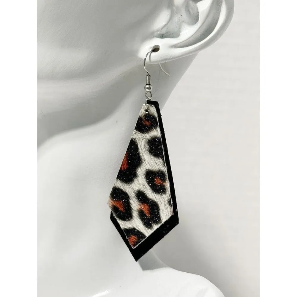Geometric Vegan Leather Dangle & Crystal Round Earrings Peach & Black 2 Pairs‎ Black - Image 3
