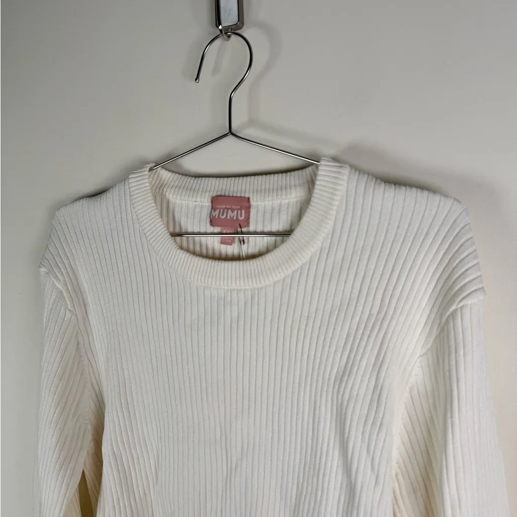 Show Me Your Mumu Ivory Ribbed Knit Top Faux Fur Cuffs - Image 4