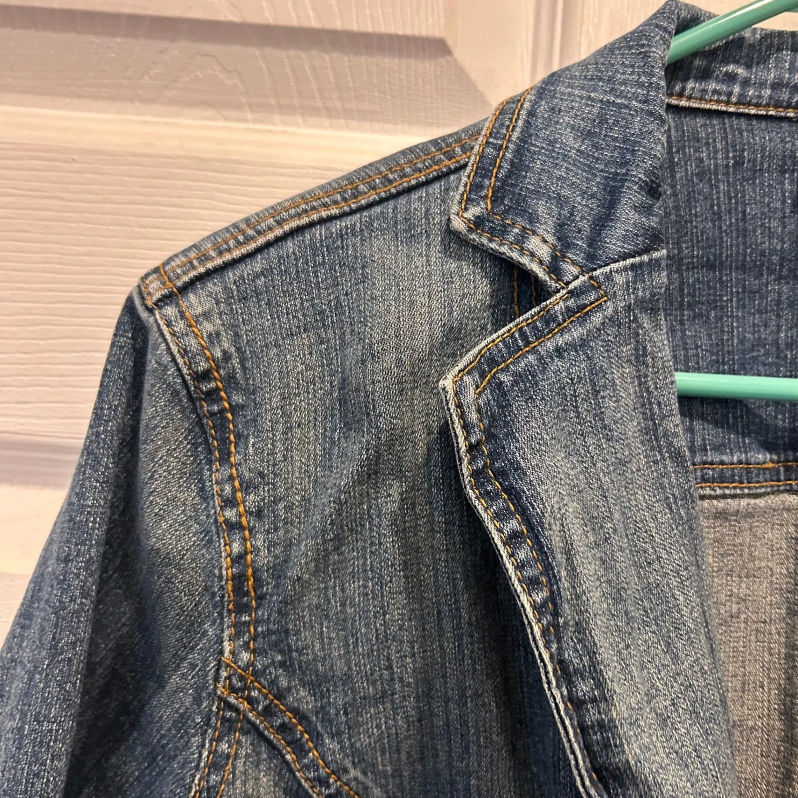 St Johns Bay Women's 1X Denim Blazer Chore‎ Jacket Stretch Dark Wash Plus Size Blue - Image 5