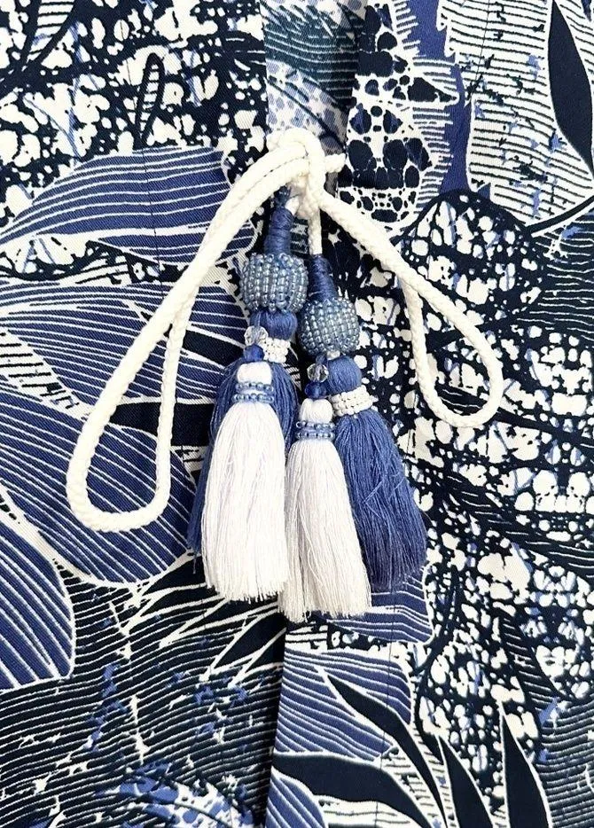 Chicos Womens Blue Palm Print Kimono Tassels Tie Front Tropical Resort Size S - Image 4